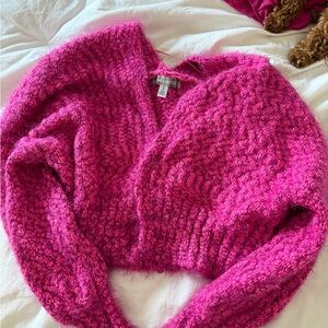BDG Hot Pink Chunky V-Neck Cardigan